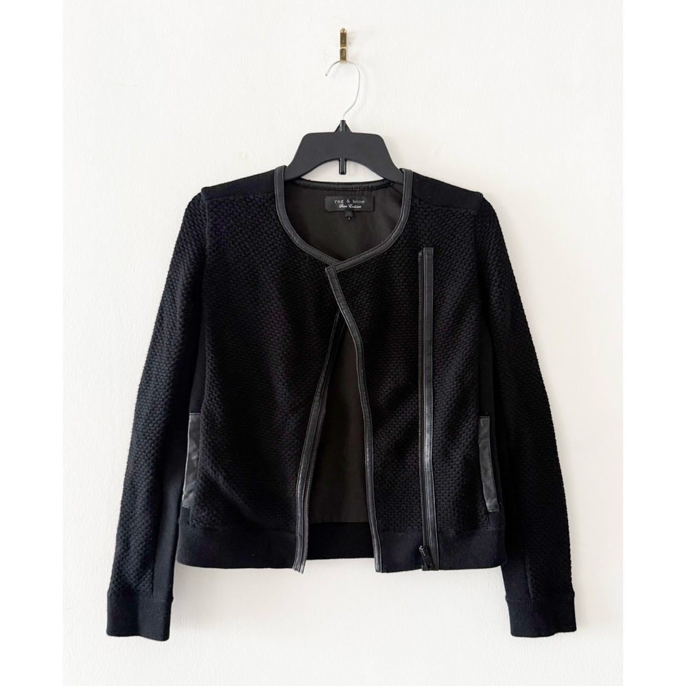 Rag & Bone Wool & Lamb Leather Black Biker Jacket Size XS